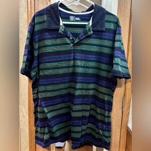 Route 66 Striped Polo Shirt | Navy, Green & Blue | Short Sleeve | Size 2XL